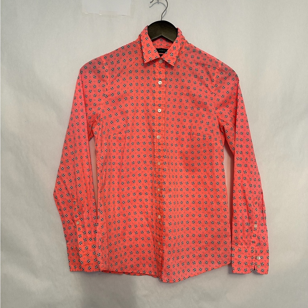 J.Crew Perfect Shirt Floral Button Down Cotton Blouse Size 2 Office Workwear - Picture 2 of 5